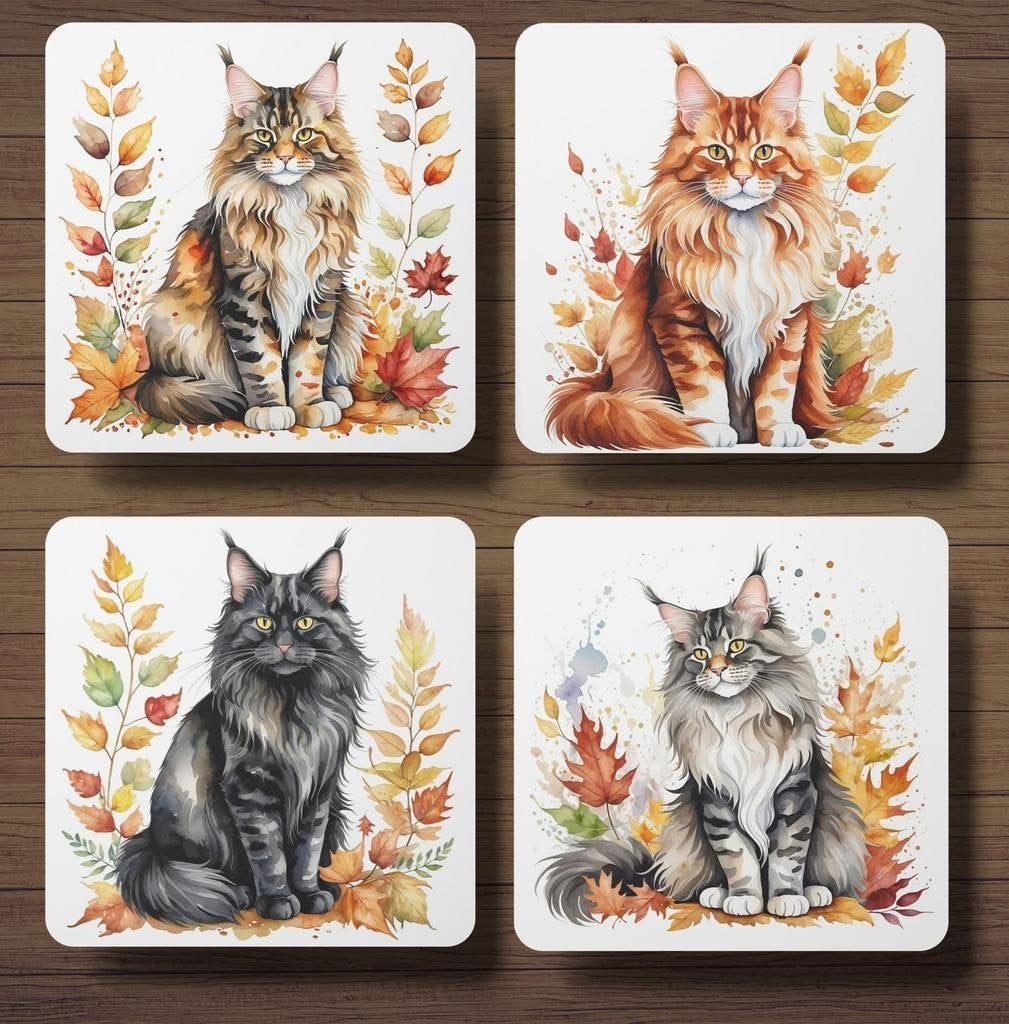 Maine Coon Herfst onderzetters met houder, Ophalen of Verzenden, Nieuw