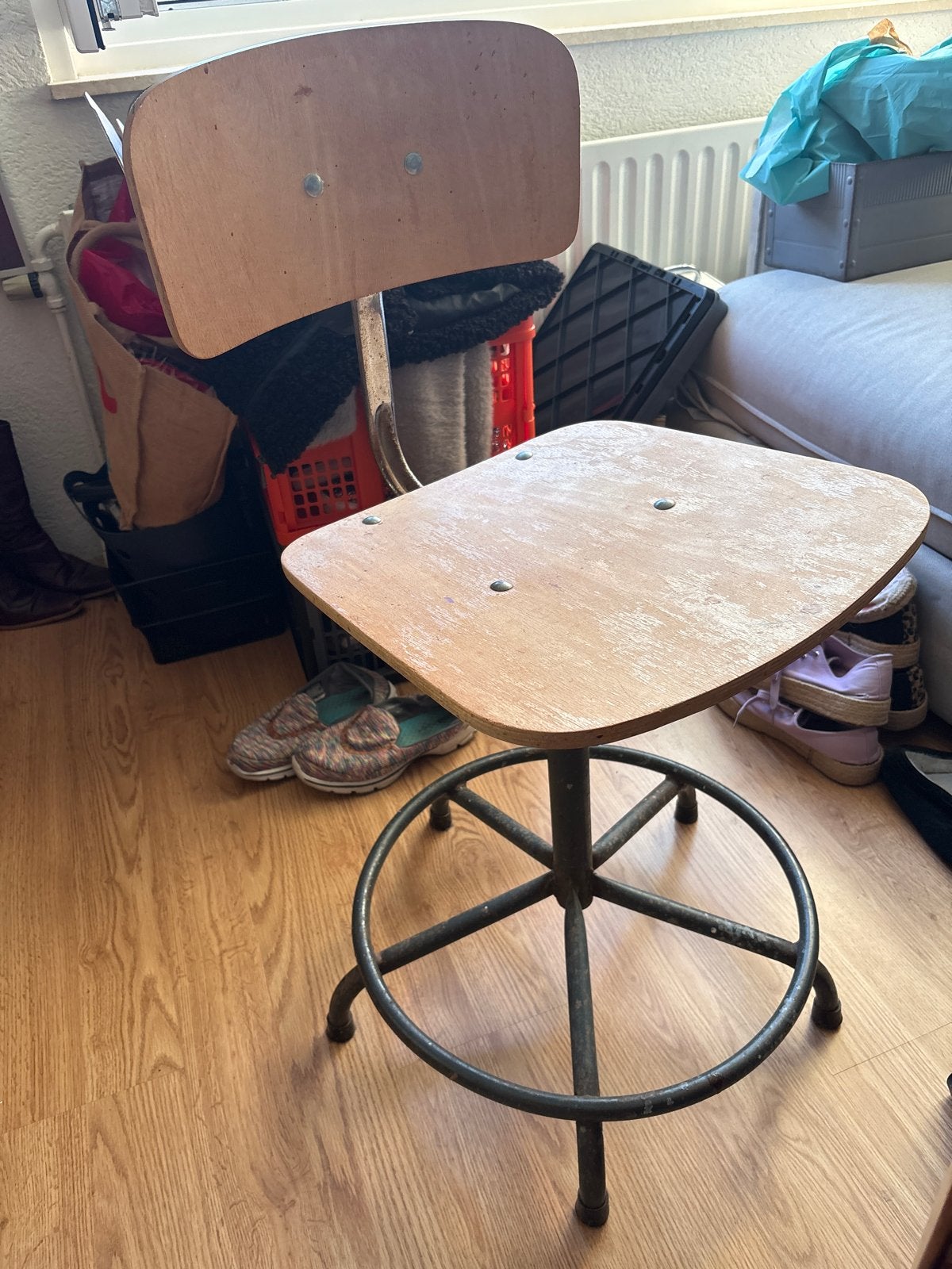 Vintage Overtoom stoel kruk industrieel, Ophalen, Gebruikt, Overige kleuren, Eén