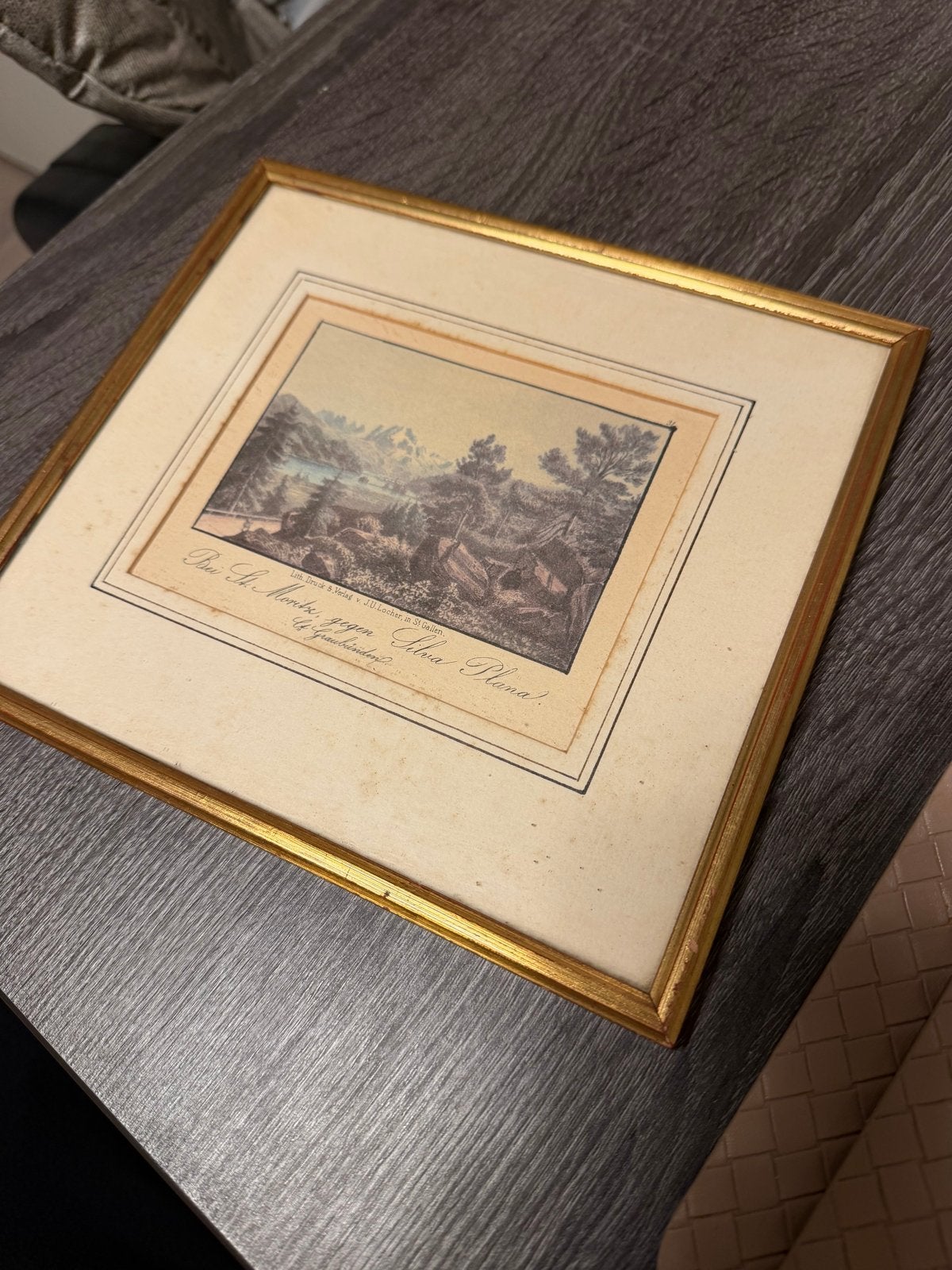 Antieke Lithografie St. Moritz, ingelijst, Antiek en Kunst, Ophalen of Verzenden, Print, Lithografie, Ingelijst