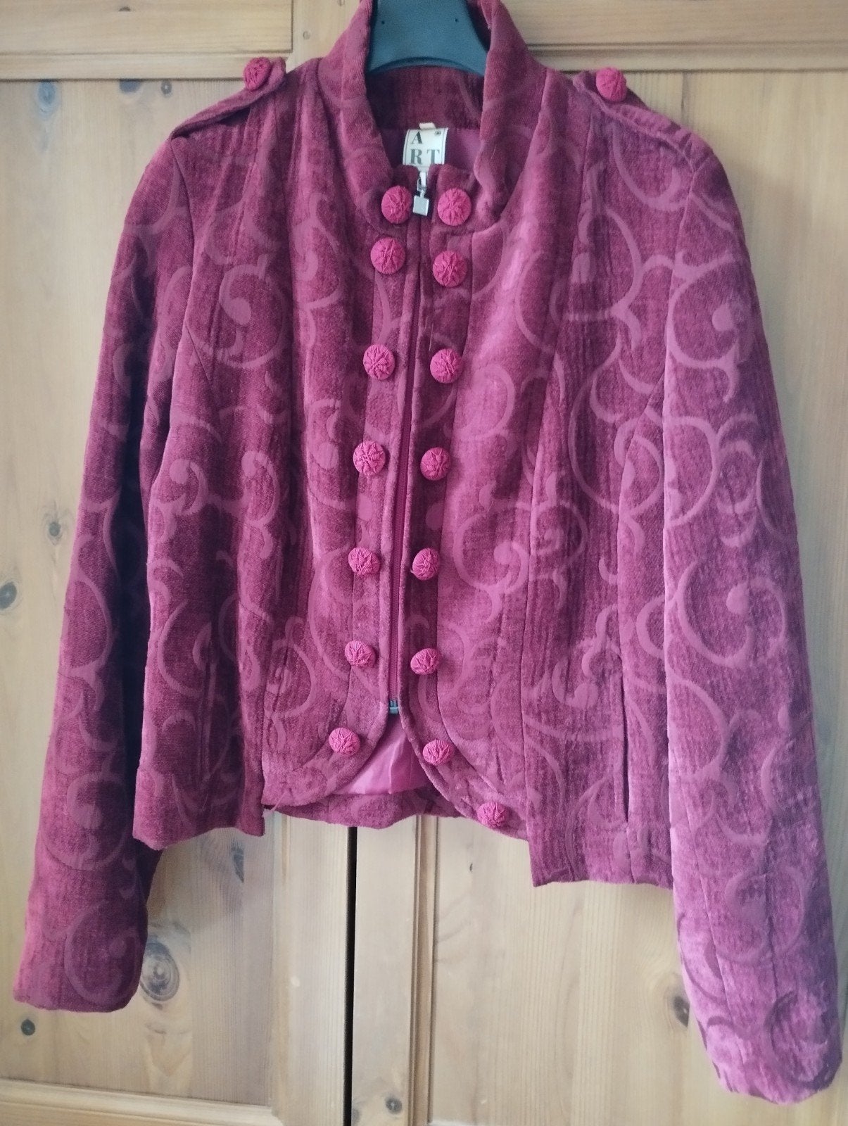 ART fluwelen jasje bordeauxrood met patroon, ART, Ophalen of Verzenden, Zo goed als nieuw, Maat 36 (S)