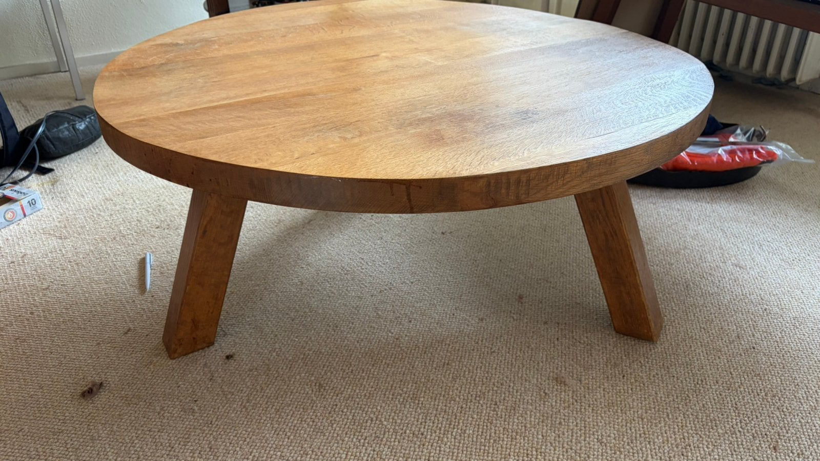 Brutalist salontafel rond blank eiken robuuste, Ophalen, Brutalist, 100 tot 150 cm, 50 tot 100 cm