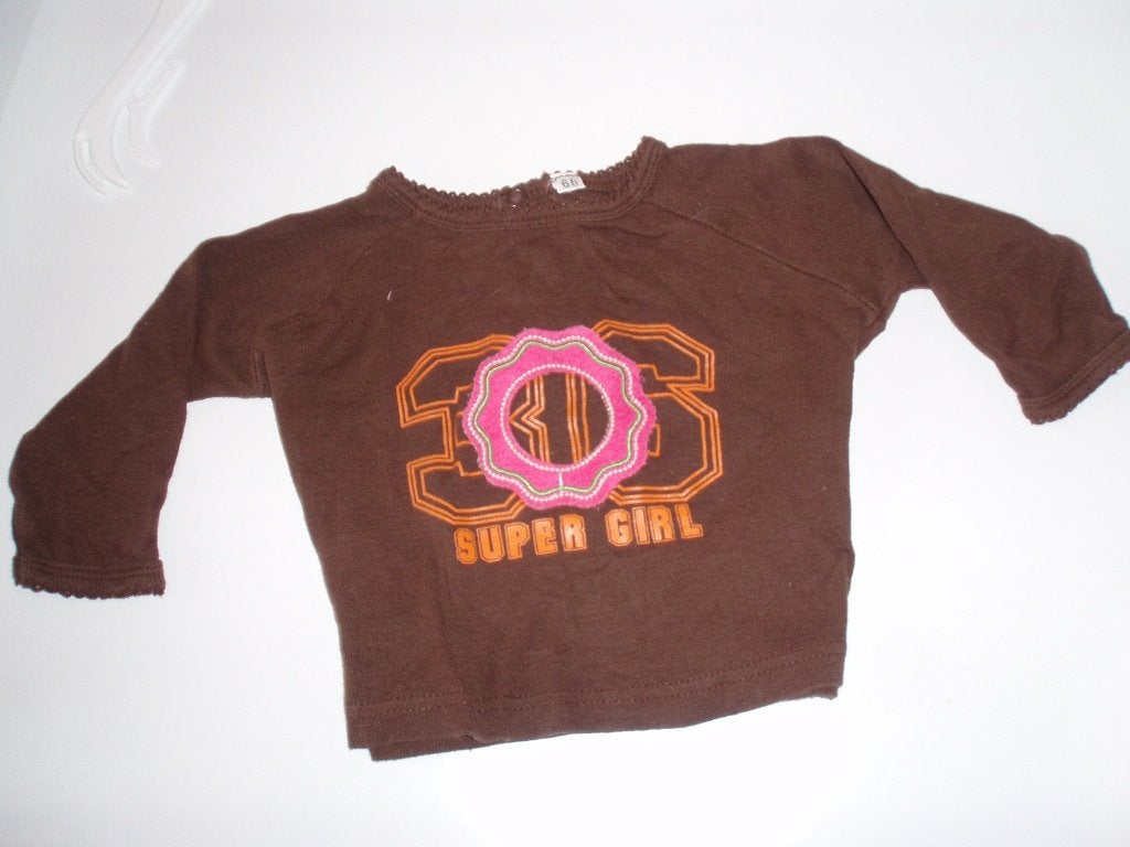 Stijlvol bruin shirtje shirt longsleeve SUPER GIRL maat 68, Ophalen of Verzenden, Nieuw, Meisje, Shirtje of Longsleeve