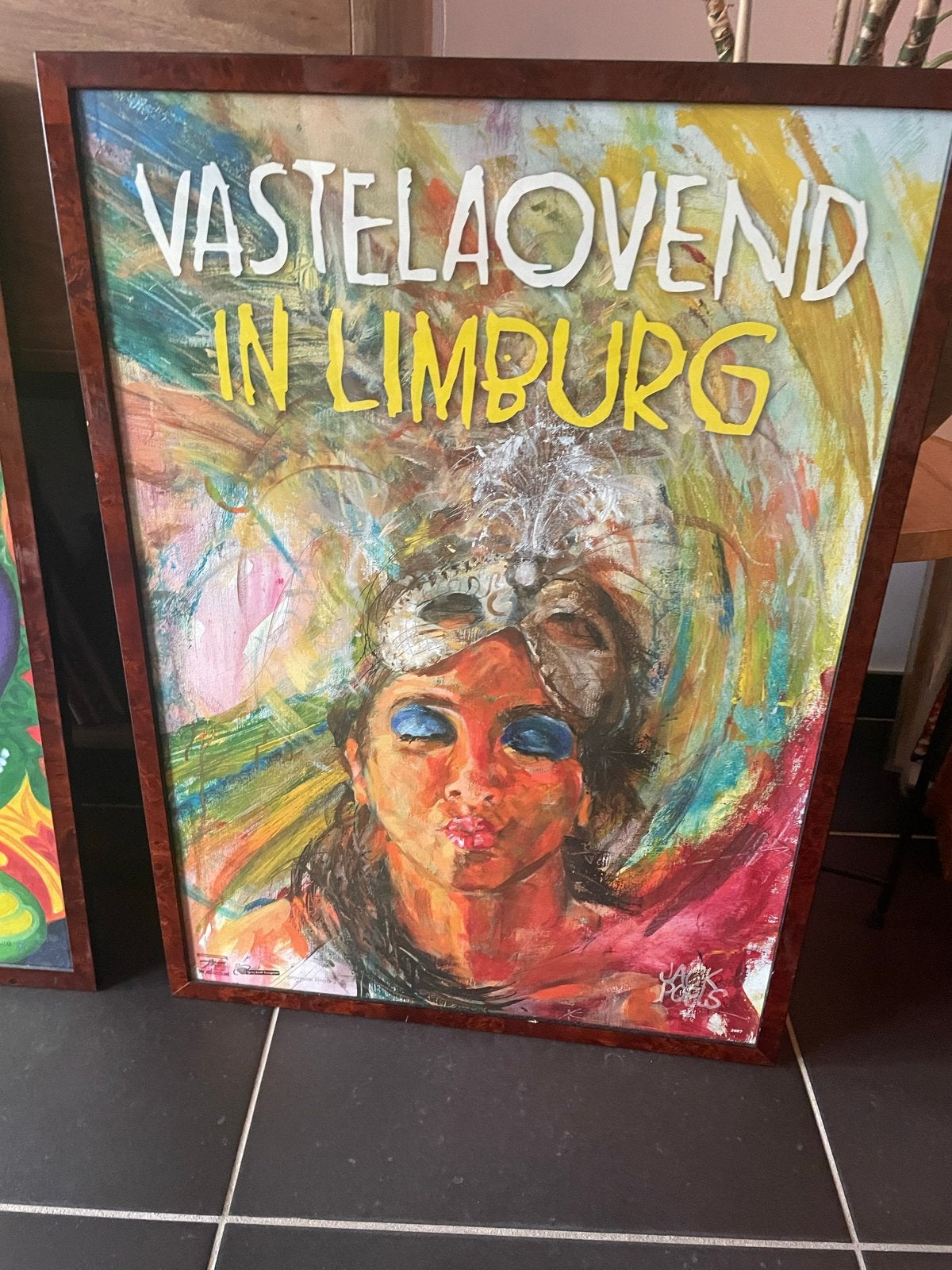 Carnavals poster in lijst 50x70 cm, Ophalen, 50 – 75, Zo goed als nieuw, Foto of Poster
