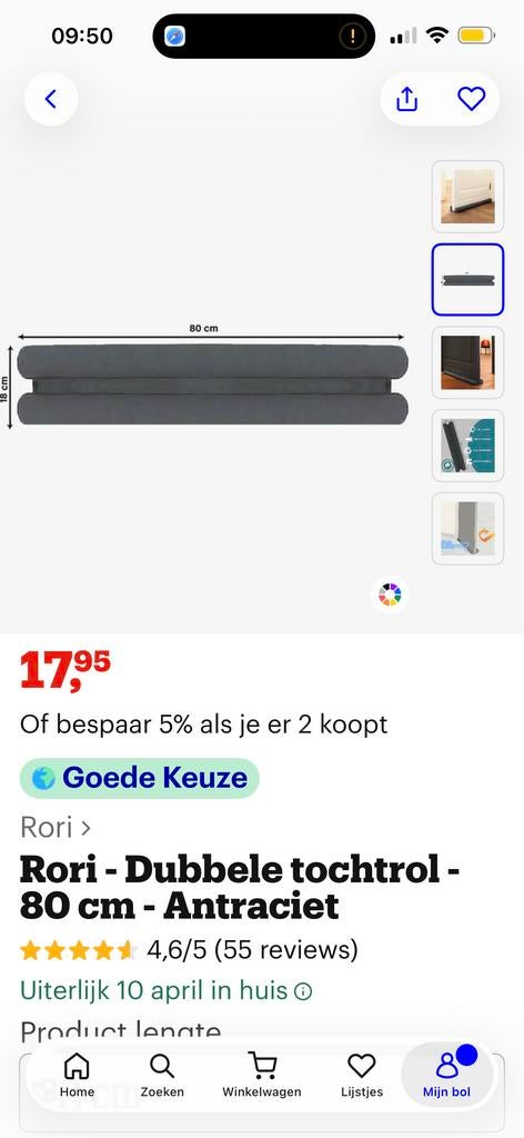 2x Tochtrol 80 cm - Nieuw in doos, Huis en Inrichting, Overige Huis en Inrichting, Nieuw, Ophalen of Verzenden
