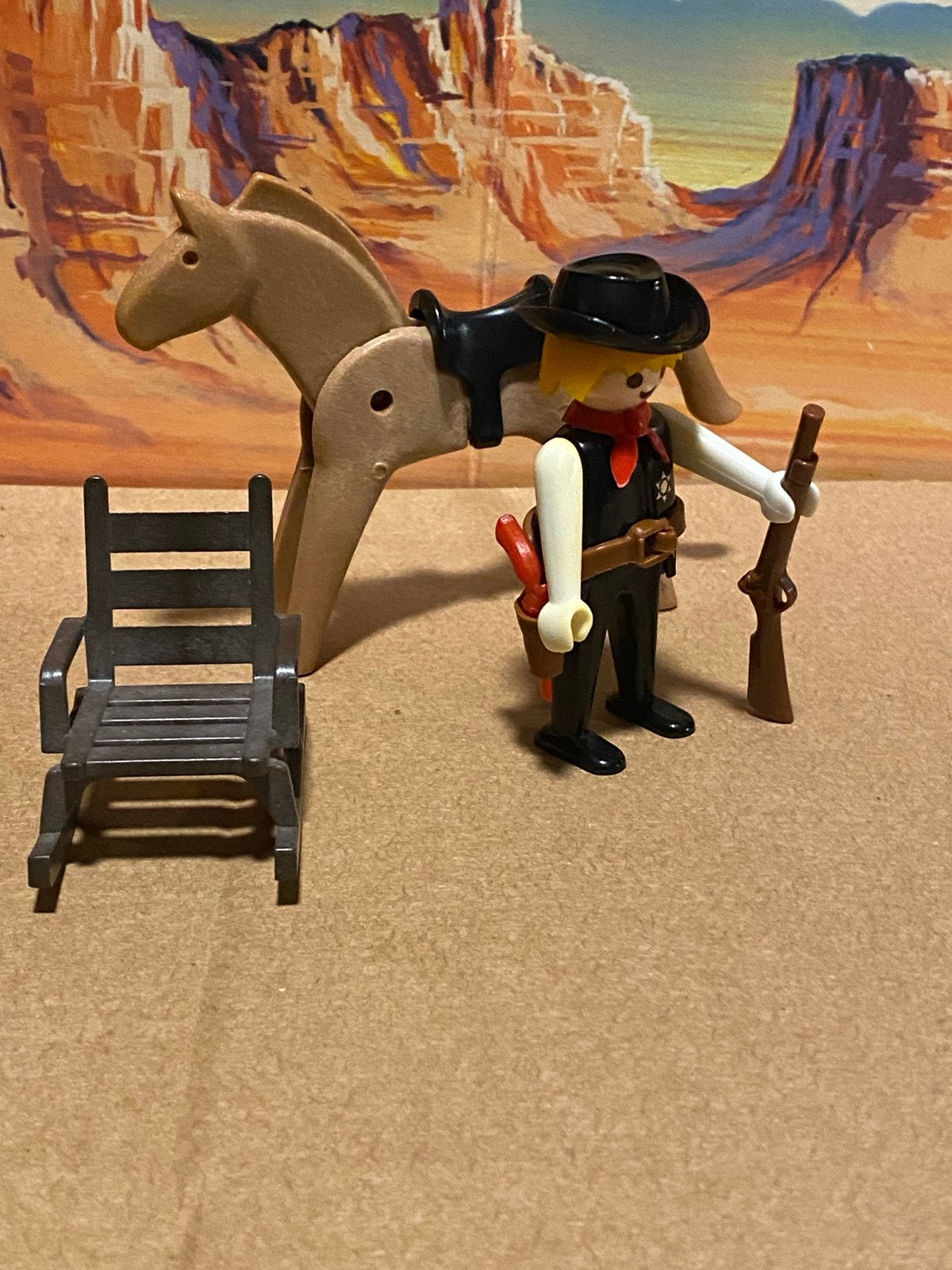 Playmobil Western Cowboy met paard en stoel, Gebruikt, Complete set, Figuren, Historisch