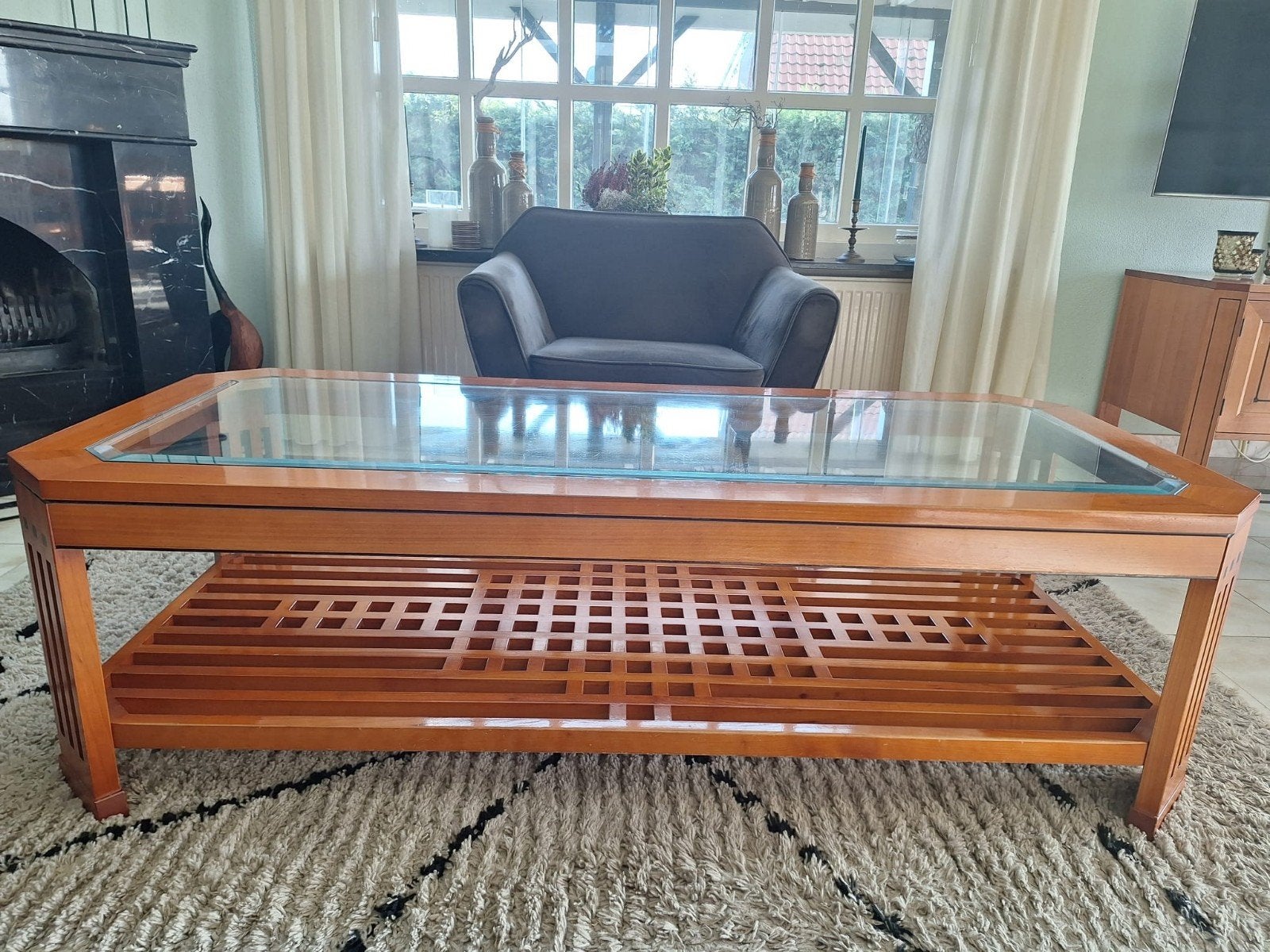 Kersenhouten salontafel handgemaakt 70 x 160cm tafel, Huis en Inrichting, Tafels | Salontafels, Ophalen, 50 tot 100 cm, Zo goed als nieuw
