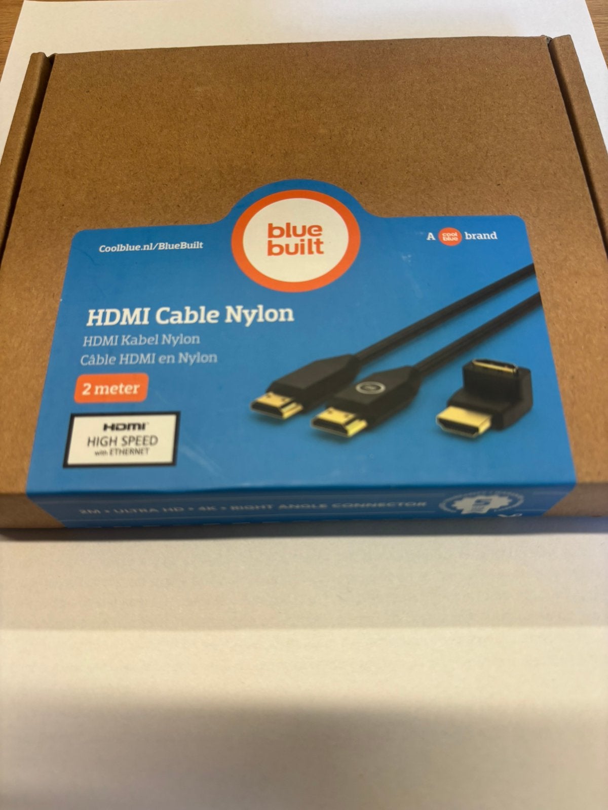 Coolblue HDMI Kabel Nylon 2m Ultra HD 4K Haakse Connector, Ophalen of Verzenden, Nieuw, 2 tot 5 meter, HDMI-kabel