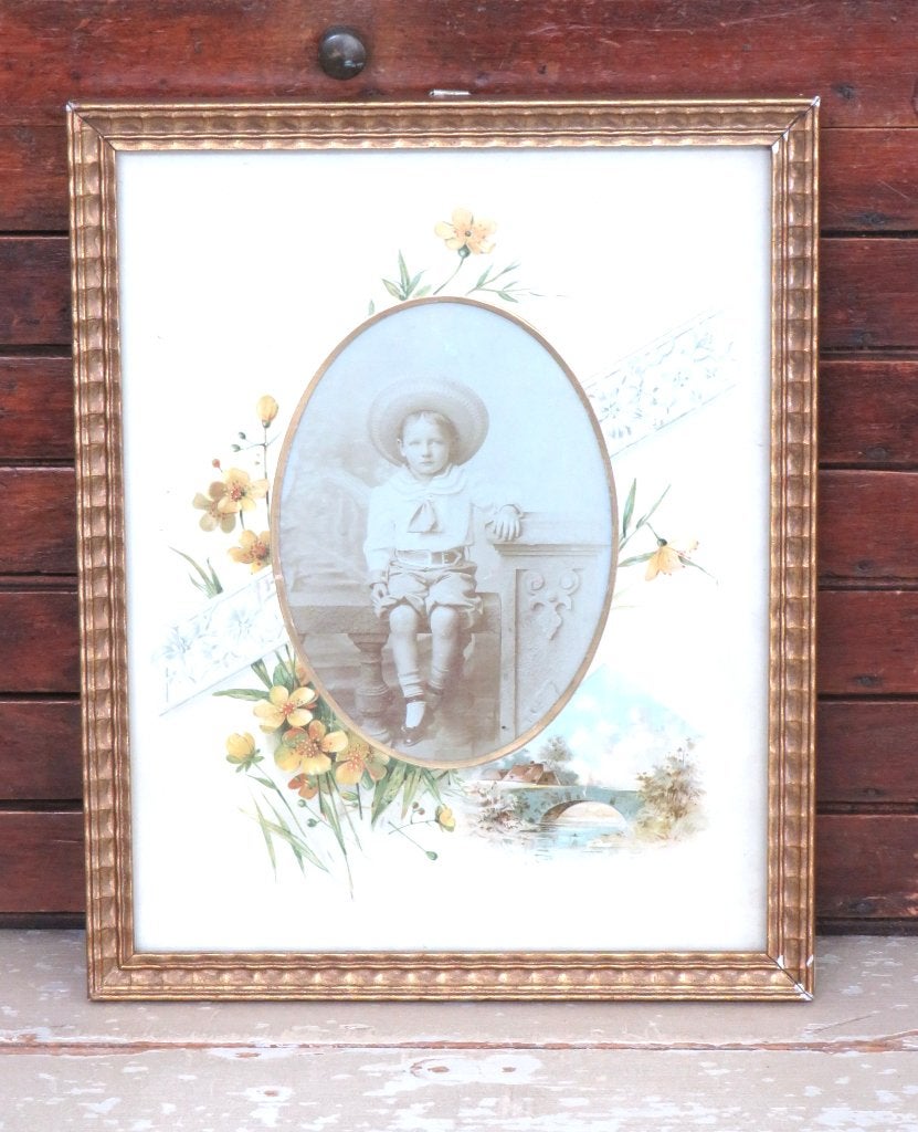 Antieke foto ” Jongen met strohoedje”, Ophalen of Verzenden