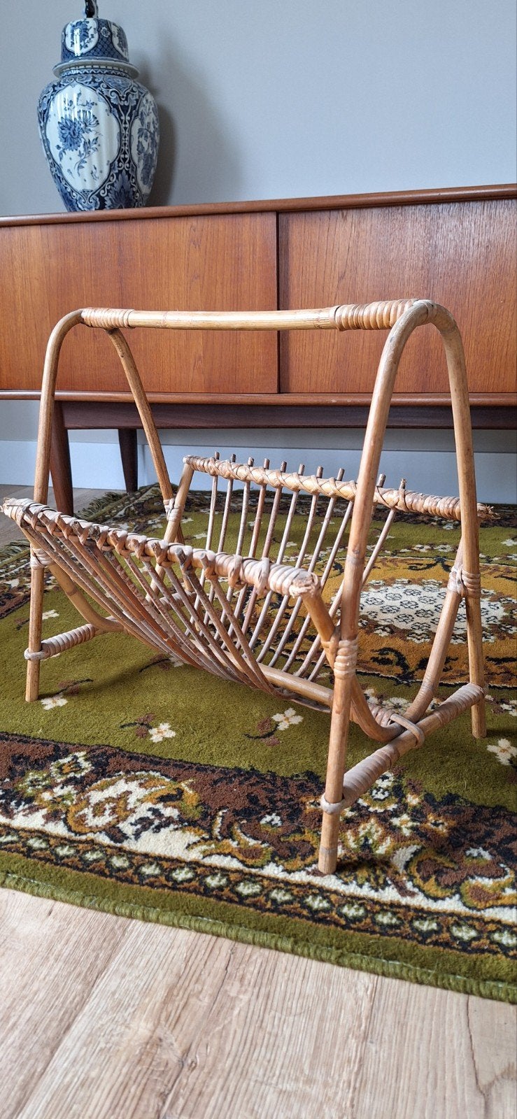 Vintage rotan lectuurbak - Jaren '60/'70, Gebruikt, Natuurlijk materiaal, Lectuurbak, Geschikt voor vinyl