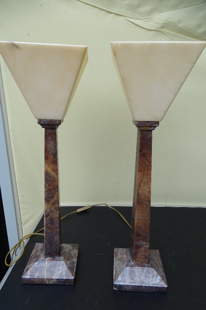 Art Deco marmer tafellamp, 2x, Ophalen, Gebruikt, Natuurlijk materiaal, Art deco
