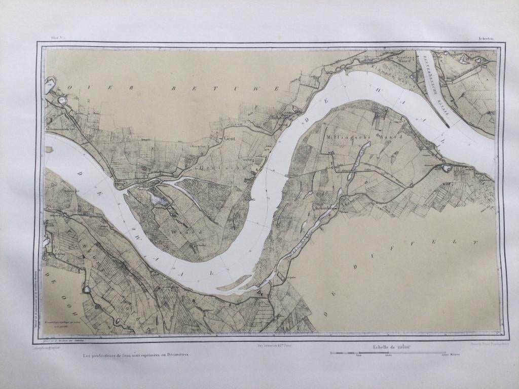 Waal, Pannerdensche kanaal, Gent, Goudriaan, 1830., 1800 - 1899, Verzenden, Cartografie, 50 cm