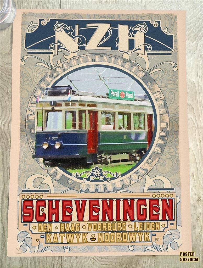 NZH de Blauwe Tram Scheveningen Poster Affiche 50x70cm, Verzenden, Nieuw, Tram, Overige typen
