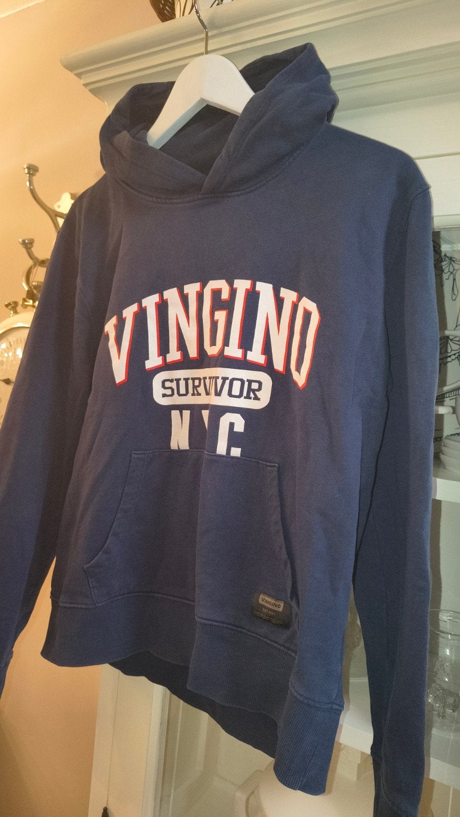 Vingino Hoodie Maat 170/176 - Donkerblauw met print, Ophalen of Verzenden, Zo goed als nieuw, Maat 36 (S), Vingino