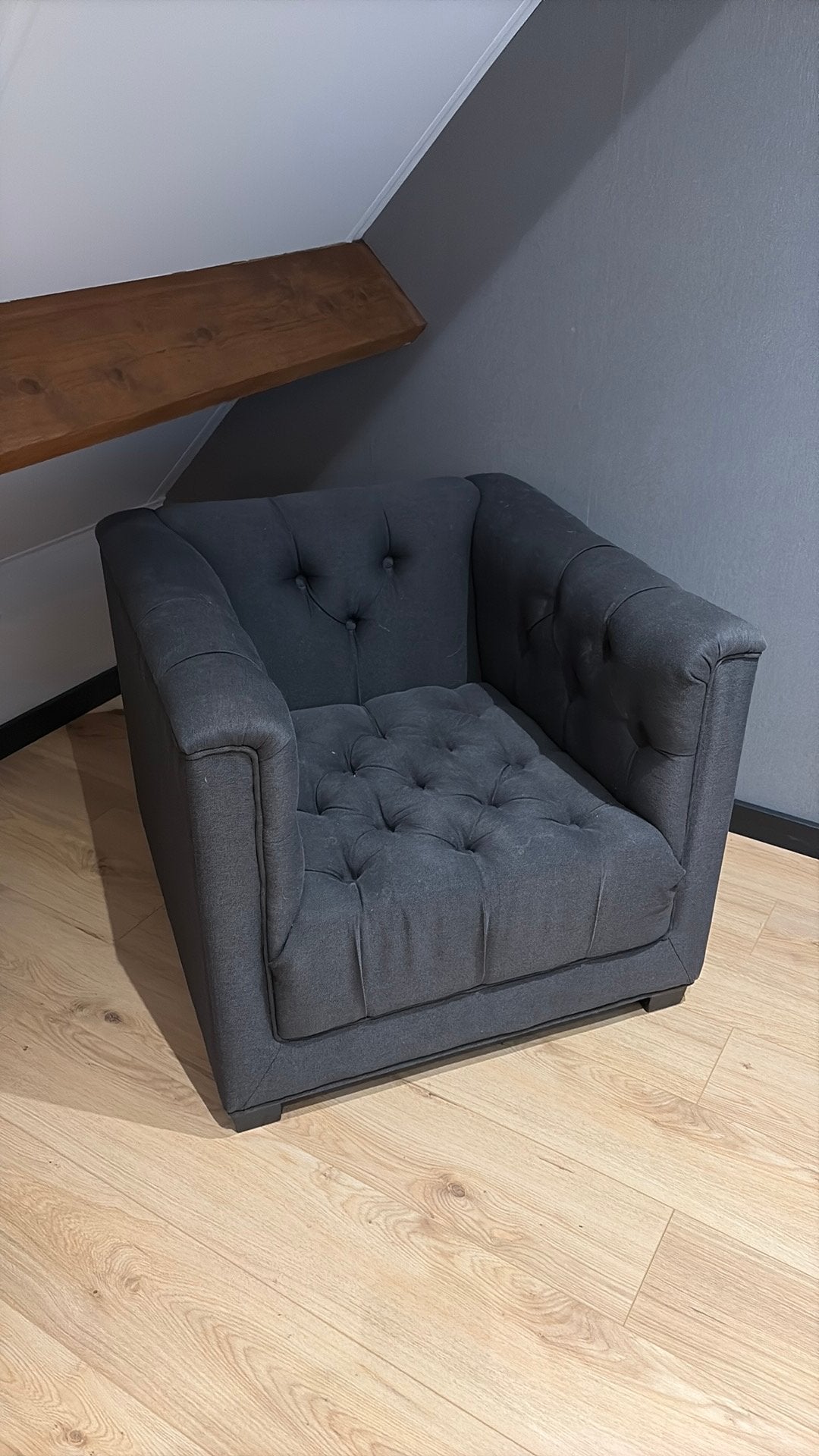 Grijze fauteuil, Huis en Inrichting, Ophalen, Gebruikt, 75 tot 100 cm, Stof
