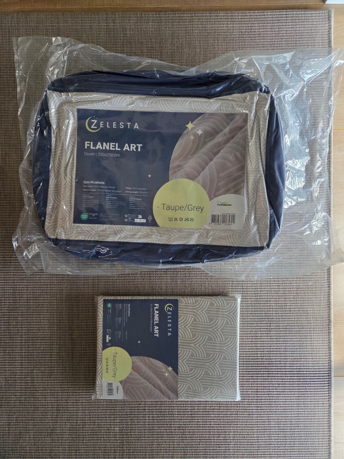 Zelesta Flanel Art Dekbed en Kussenhoezen - Taupe/Grijs, Ophalen