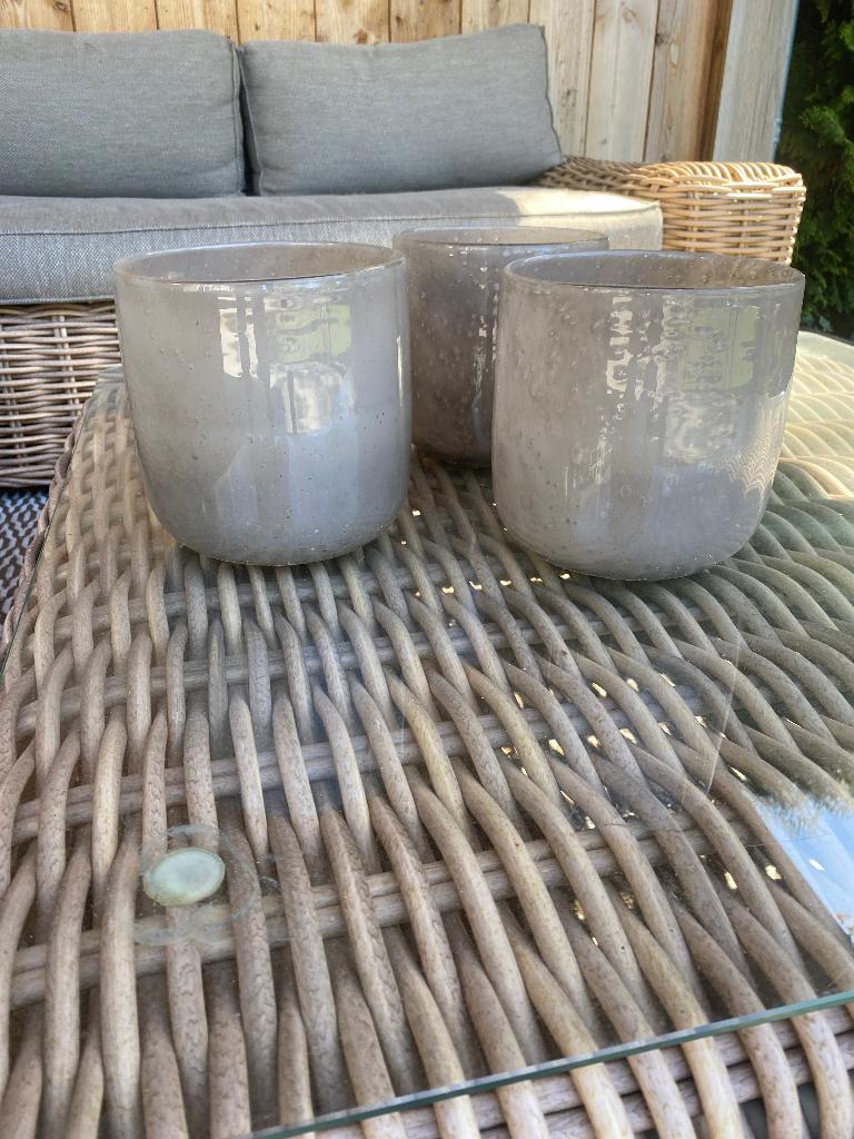 Windlichten, taupe, Huis en Inrichting, Woonaccessoires | Kandelaars en Kaarsen, Ophalen, Overige kleuren, Zo goed als nieuw, Hout