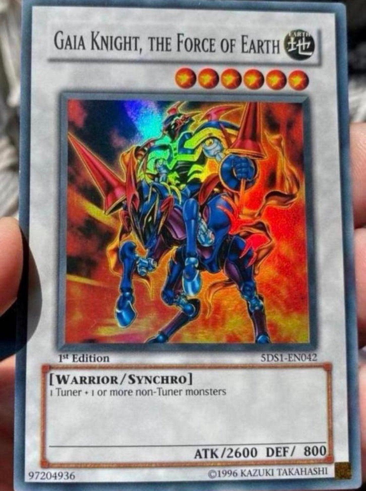 Yu-Gi-Oh! Gaia Knight, the Force of Earth 5DS1 1st Ed !, Ophalen of Verzenden, Zo goed als nieuw, Losse kaart, Foil
