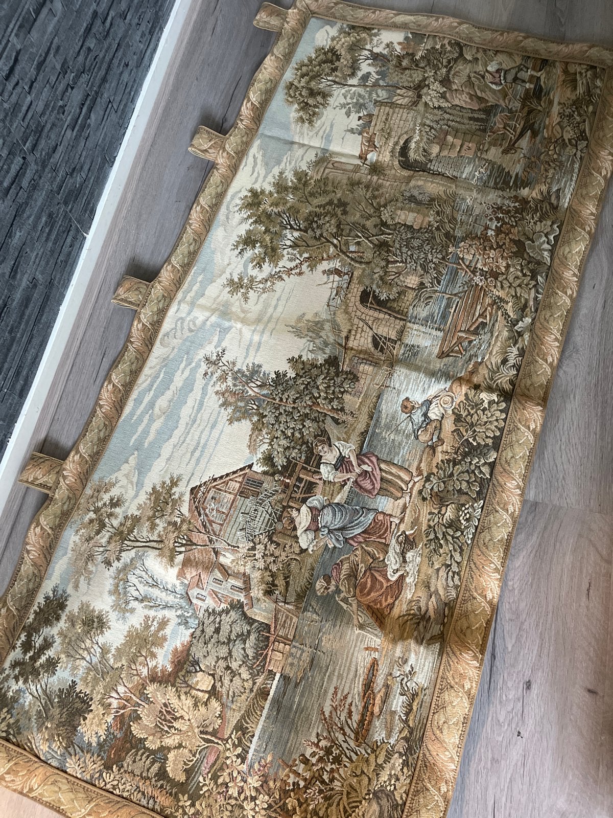 Prachtige gobelin wandtapijt met landelijk tafereel, Antiek en Kunst, Ophalen of Verzenden