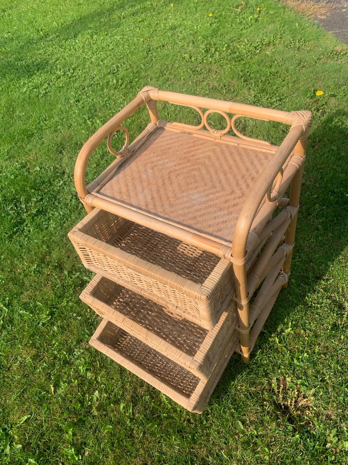 Rotan ladekastje met 3 lades - Vintage stijl, Overige materialen, Minder dan 50 cm, Gebruikt, Ophalen of Verzenden