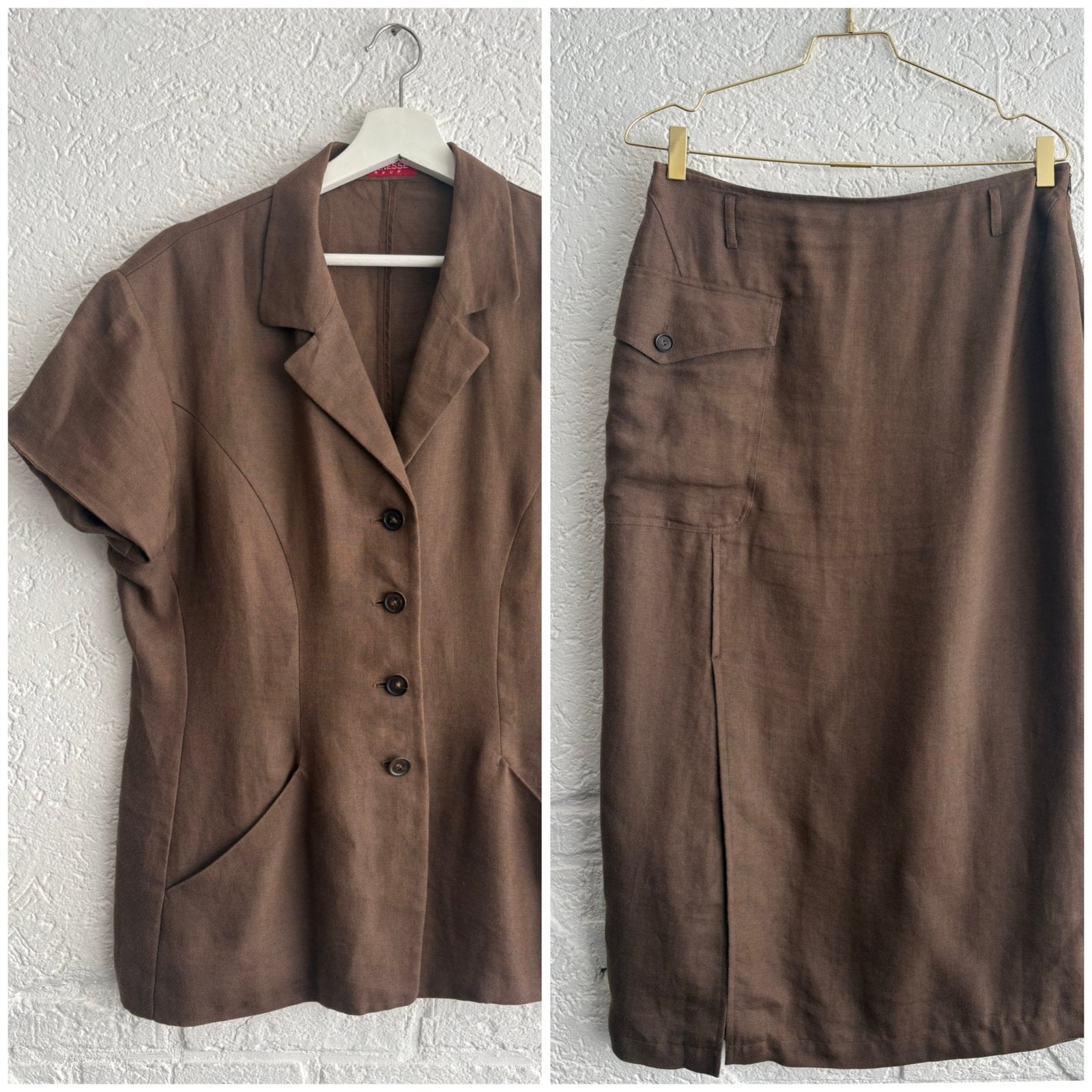 Strenesse linnen vintage pak bruin 44, Ophalen of Verzenden, Zo goed als nieuw, Maat 42/44 (L), Bruin