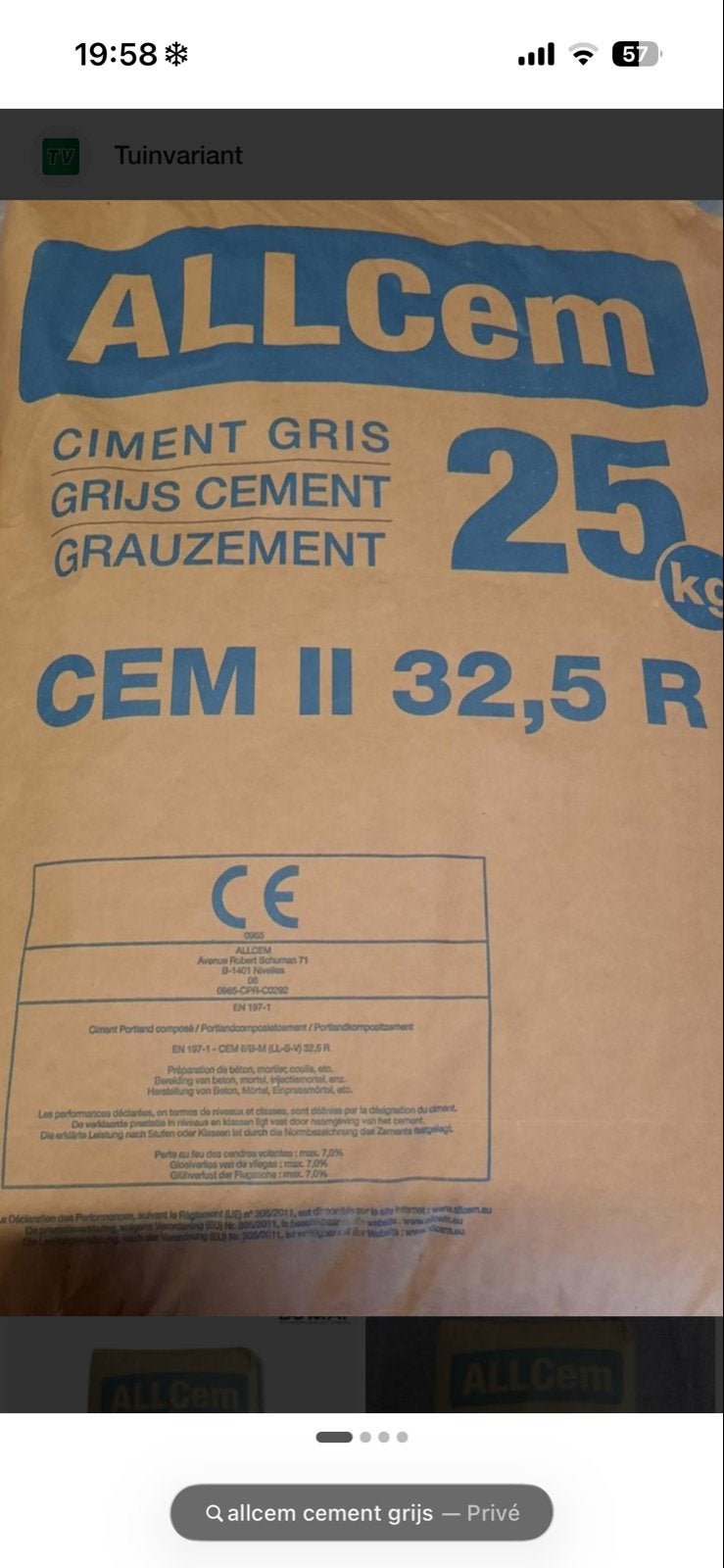 ALLCem Grijs Cement 25 kg - CEM II 32,5 R, Ophalen, Nieuw