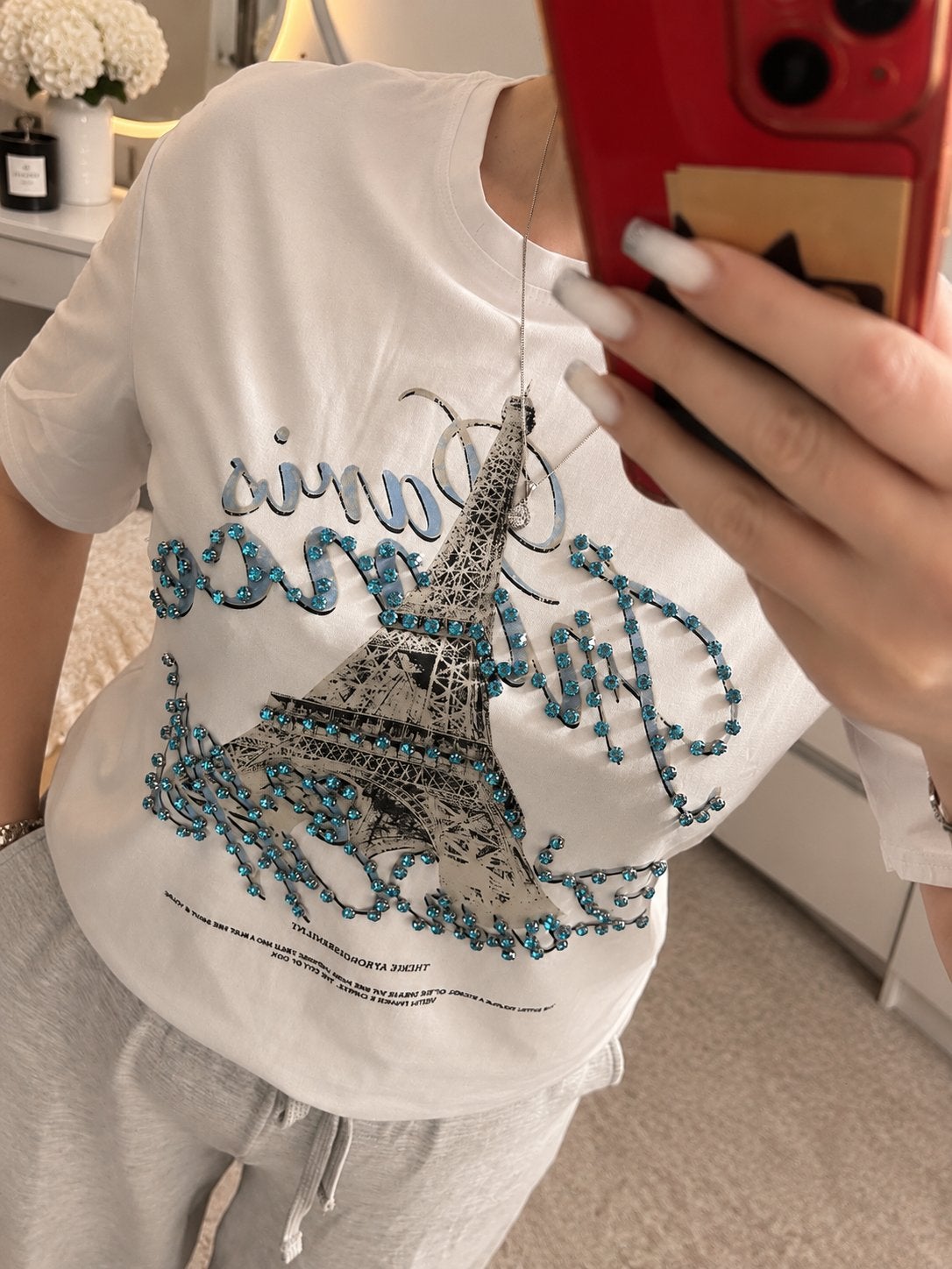 Wit T-shirt Eiffeltoren strass - Maat S/M, Kleding | Dames, Maat 38/40 (M), Wit, Ophalen of Verzenden, Korte mouw