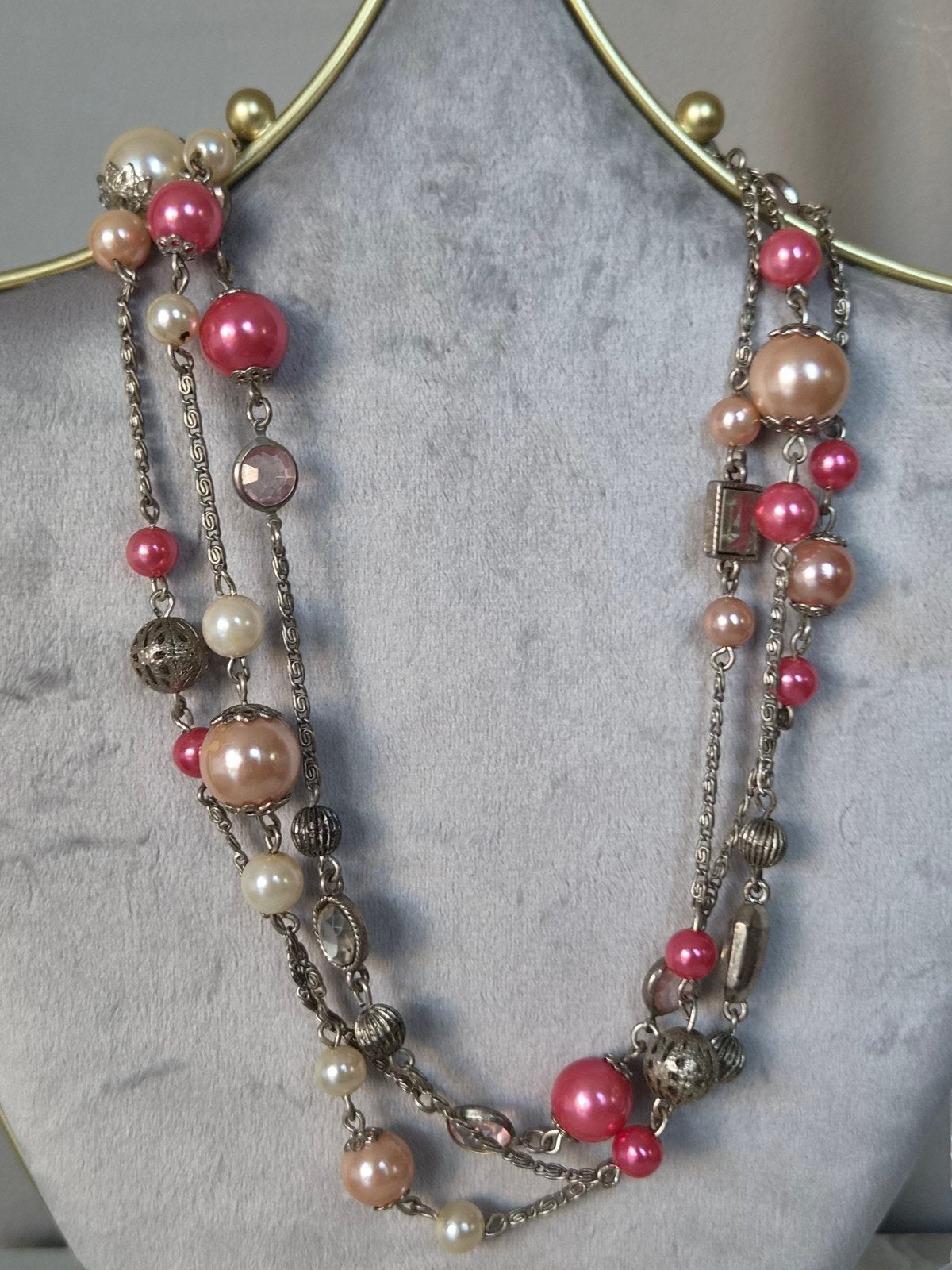 Lange vintage wikkelketting met kristal en parels 140 cm, Sieraden, Tassen en Uiterlijk, Kettingen, Met kristal, Overige materialen