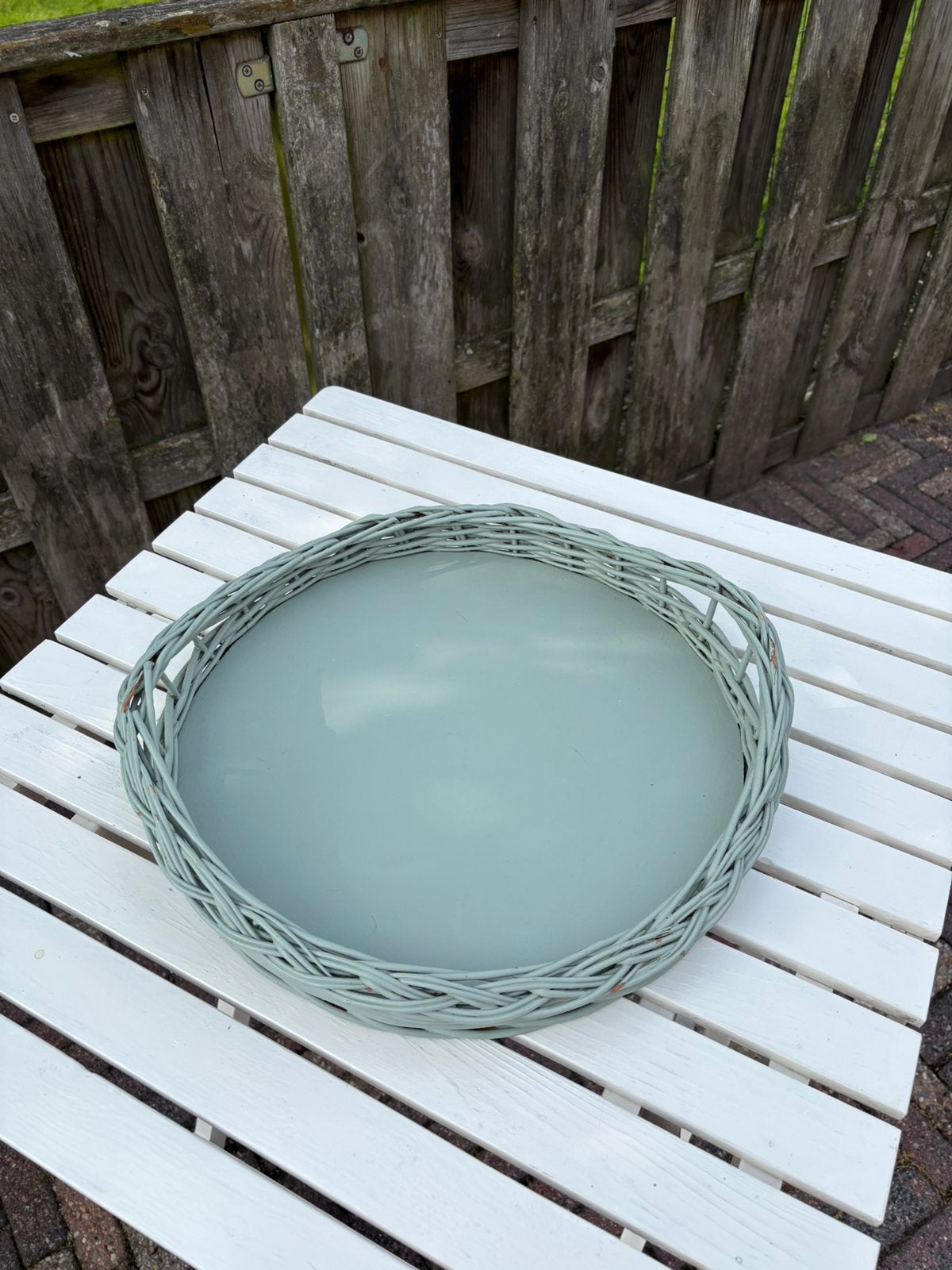 Mooi vintage rieten dienblad, Huis en Inrichting, Woonaccessoires | Dienbladen, Ophalen of Verzenden, Gebruikt, Rond, Overige materialen