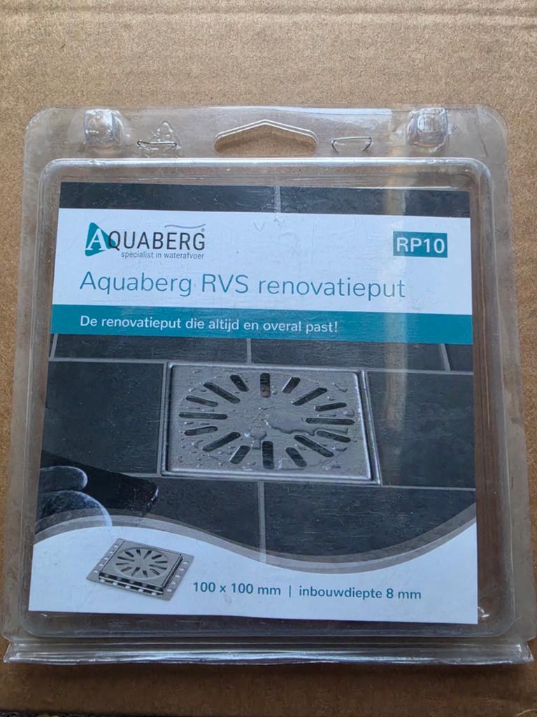 Aquaberg RVS renovatieput 100x100mm, inbouwdiepte 8mm, Afvoer, Nieuw, Ophalen of Verzenden, Rvs