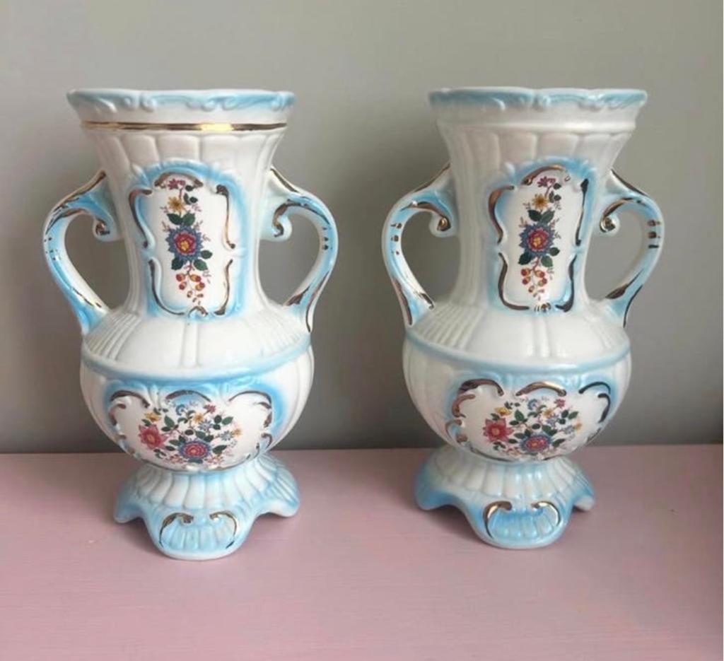 Italiaanse Barok Porseleinen Vazen - Wit met Blauw, Ophalen of Verzenden