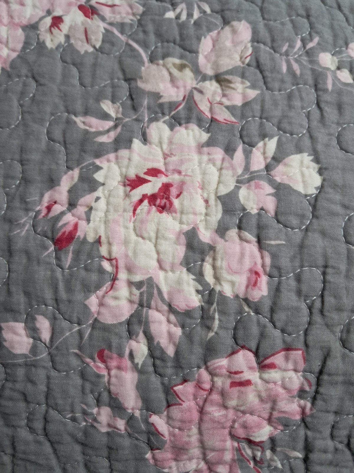 Patchwork sprei grijs/ rose pioenrozen, Ophalen of Verzenden