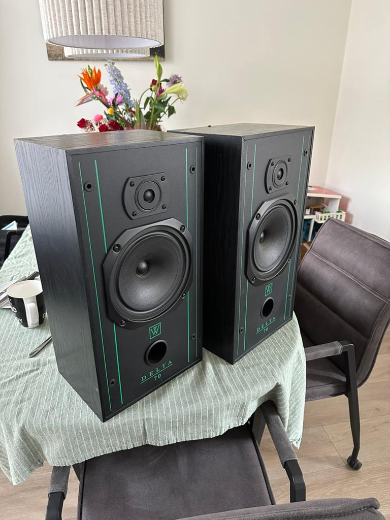 Wharfedale Delta 70 luidsprekers, Audio, Tv en Foto, Luidsprekers, Zo goed als nieuw, 60 tot 120 watt, Front, Rear of Stereo speakers