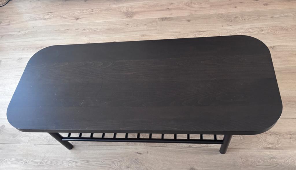 LISTERBY Salontafel, donkerbruin beukenfineer, 140x60 cm, Huis en Inrichting, Tafels | Salontafels, Gebruikt, Minder dan 50 cm