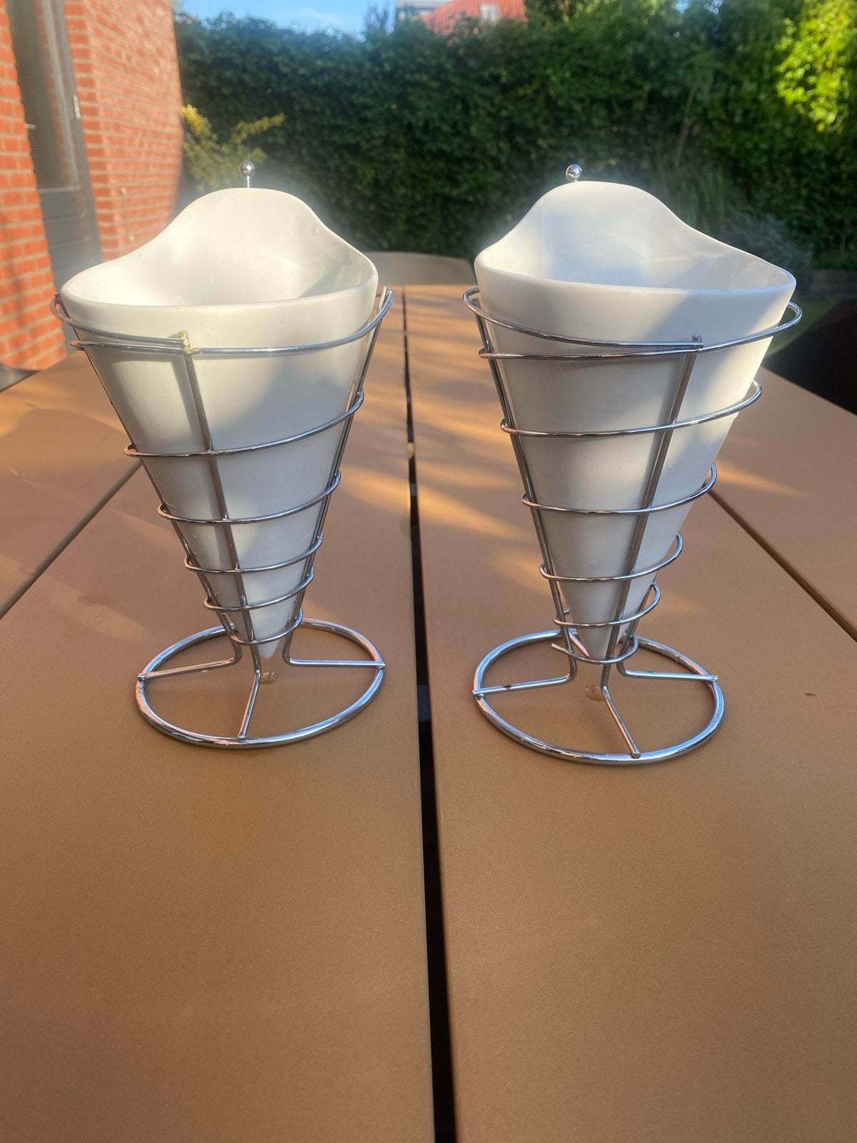 Leuke frietbakjes met houder, Overige typen, Ophalen of Verzenden, Zo goed als nieuw, Steen/keramiek