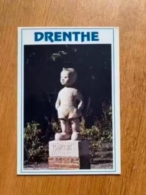 Ansichtkaart Drenthe - beeld van bartje, Verzamelen, Ophalen of Verzenden, 1960 tot 1980, Ongelopen, Drenthe