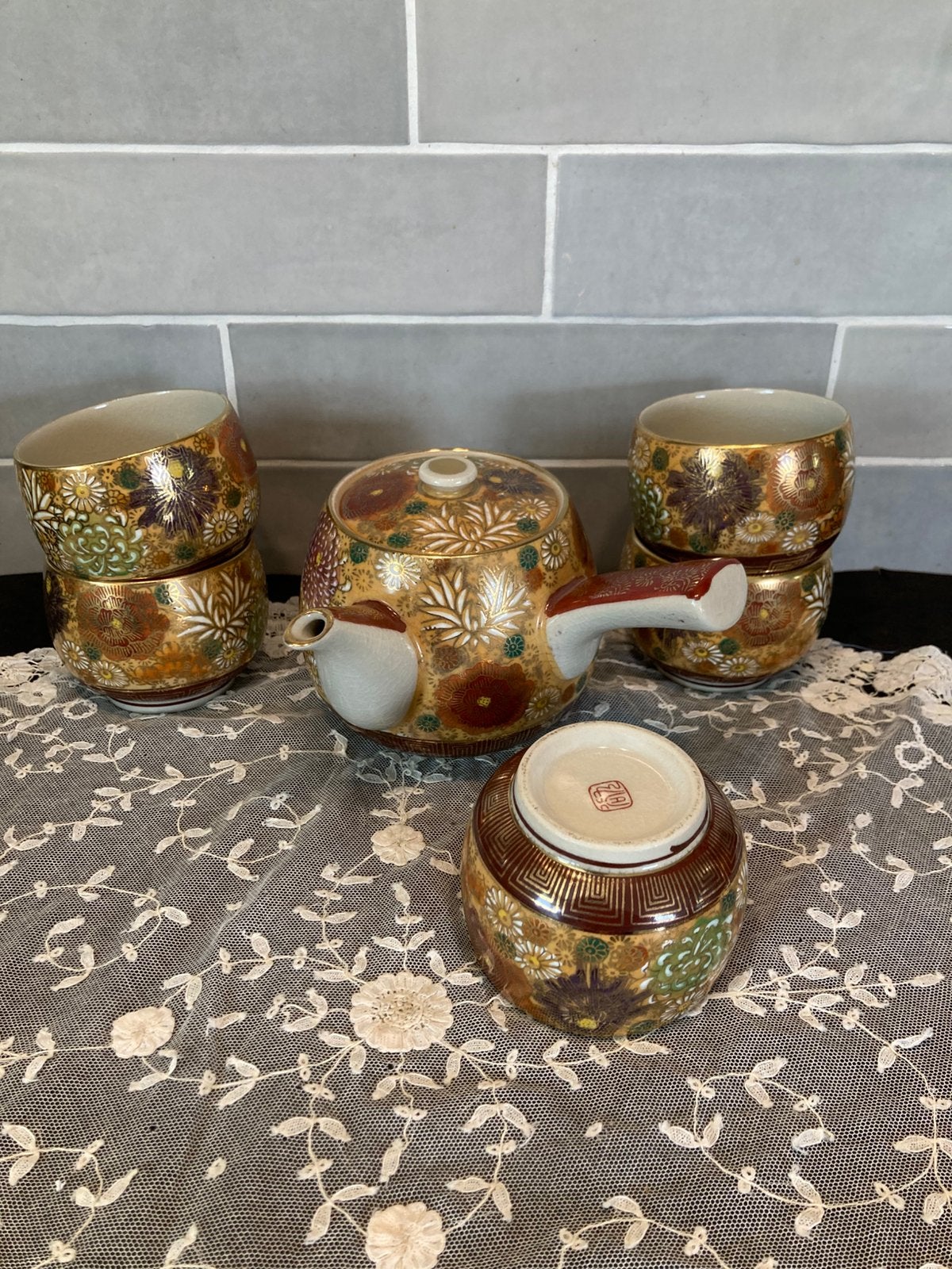 Vintage Japans theeservies (240325c), Huis en Inrichting, Keuken | Servies, Ophalen of Verzenden, Zo goed als nieuw, Kom(men)