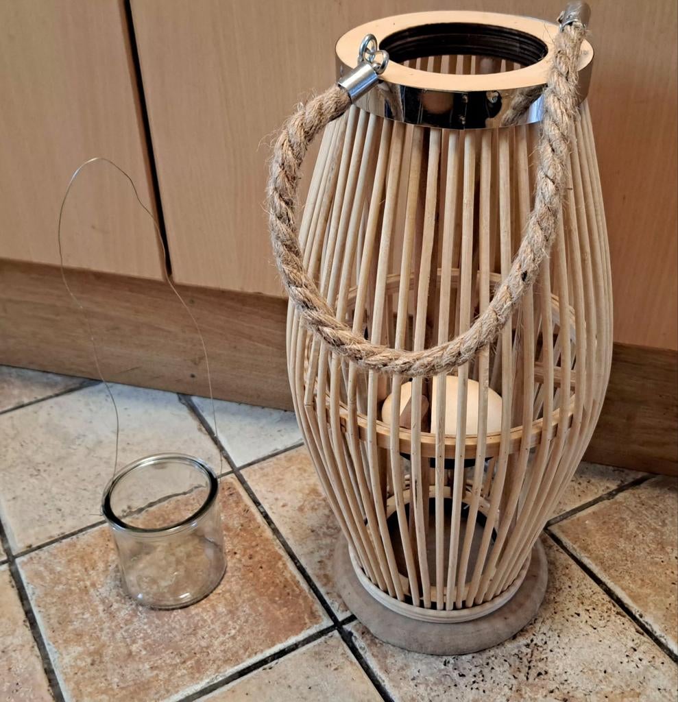 Grote dikke rieten waxine kandelaar, Nieuw, Ophalen of Verzenden, Kandelaar, Hout