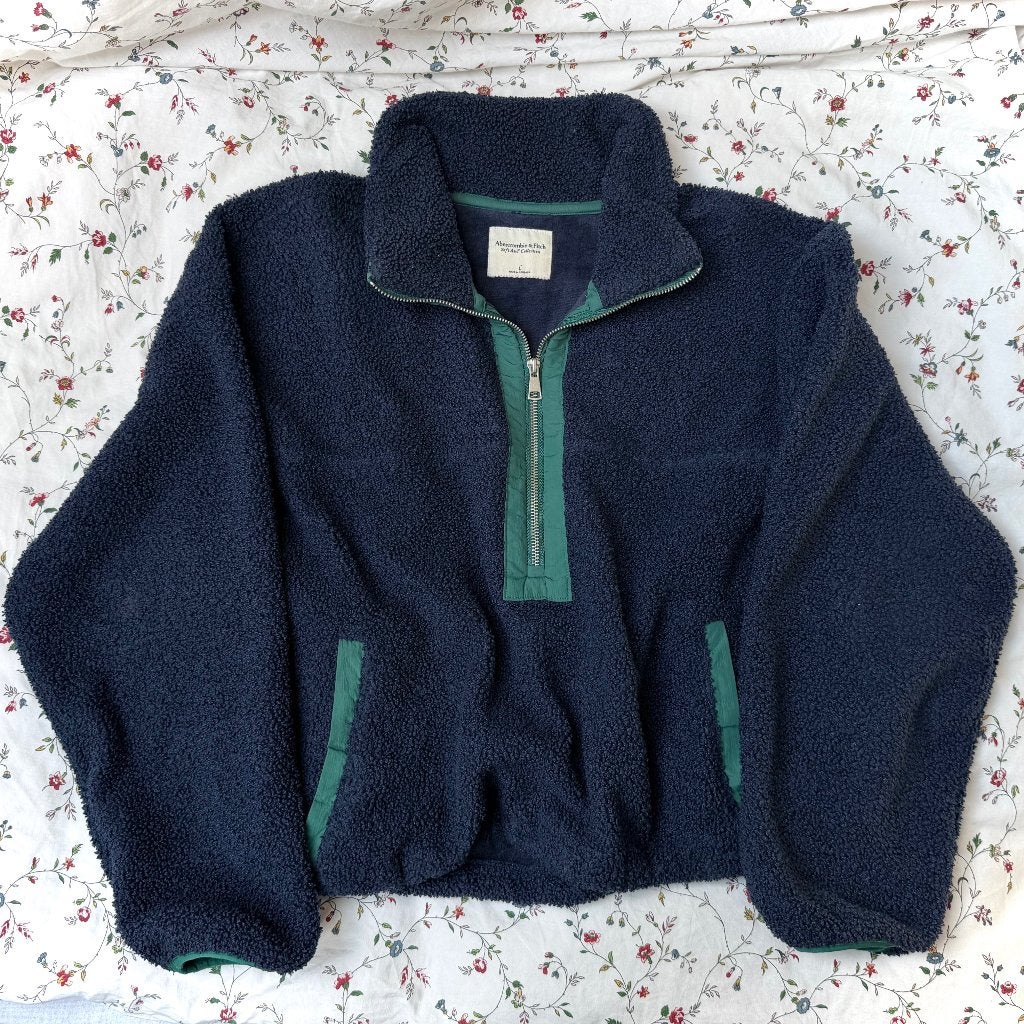 abercrombie & fitch sherpa vest met rits donkerblauw, Kleding | Dames, Truien en Vesten, Blauw, Ophalen of Verzenden, Zo goed als nieuw