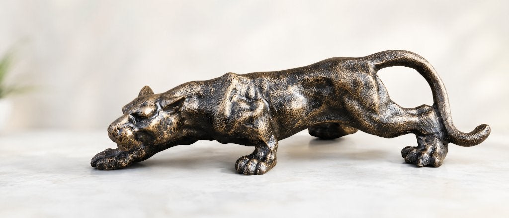 PANTER /kleur brons/ gietijzer, Dierenbeeld, Nieuw, Metaal, Info@huisentuindecoratiemarie.nl