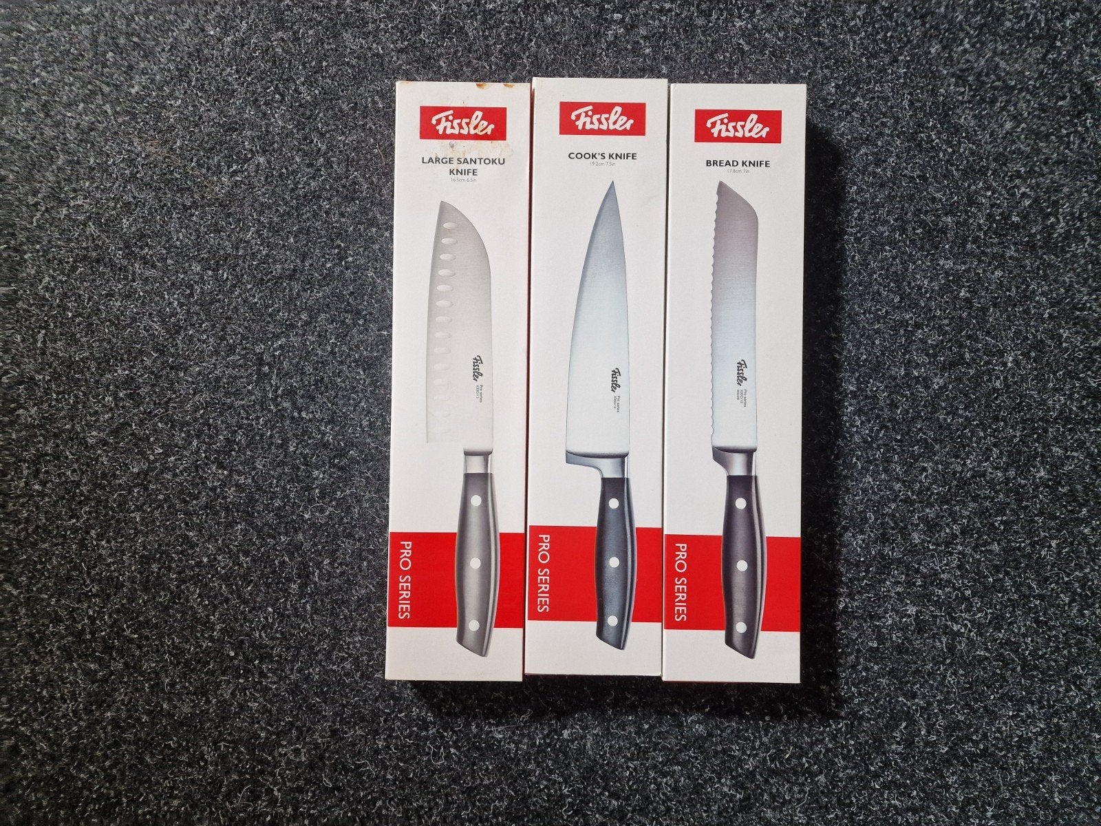 Nieuwe Fissler messen set: Santoku, Koksmes, Broodmes, Ophalen of Verzenden, Nieuw