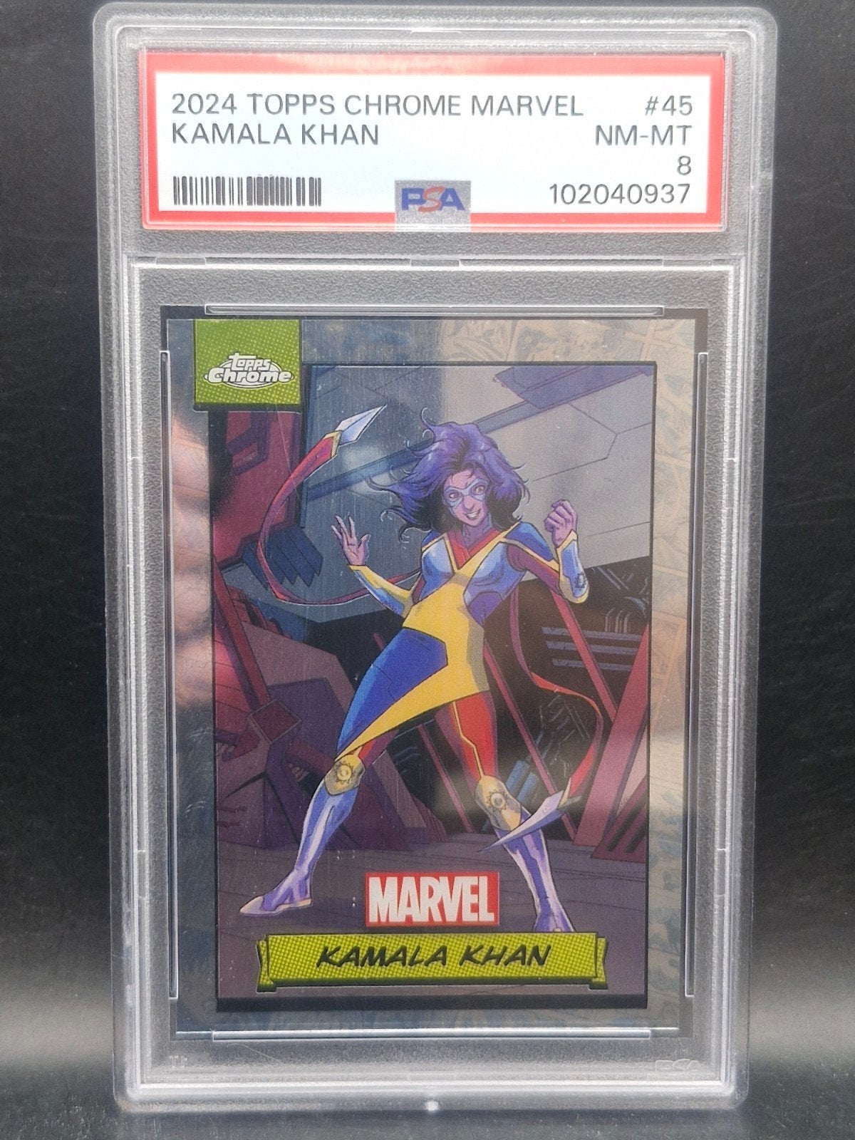 Kamala khan topps chrome marvel #45 PSA 8, Verzenden, Zo goed als nieuw