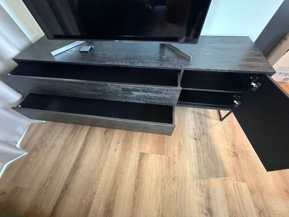 Modern zwart tv-meubel met opbergruimte, Ophalen, Gebruikt, 150 tot 200 cm, Minder dan 100 cm