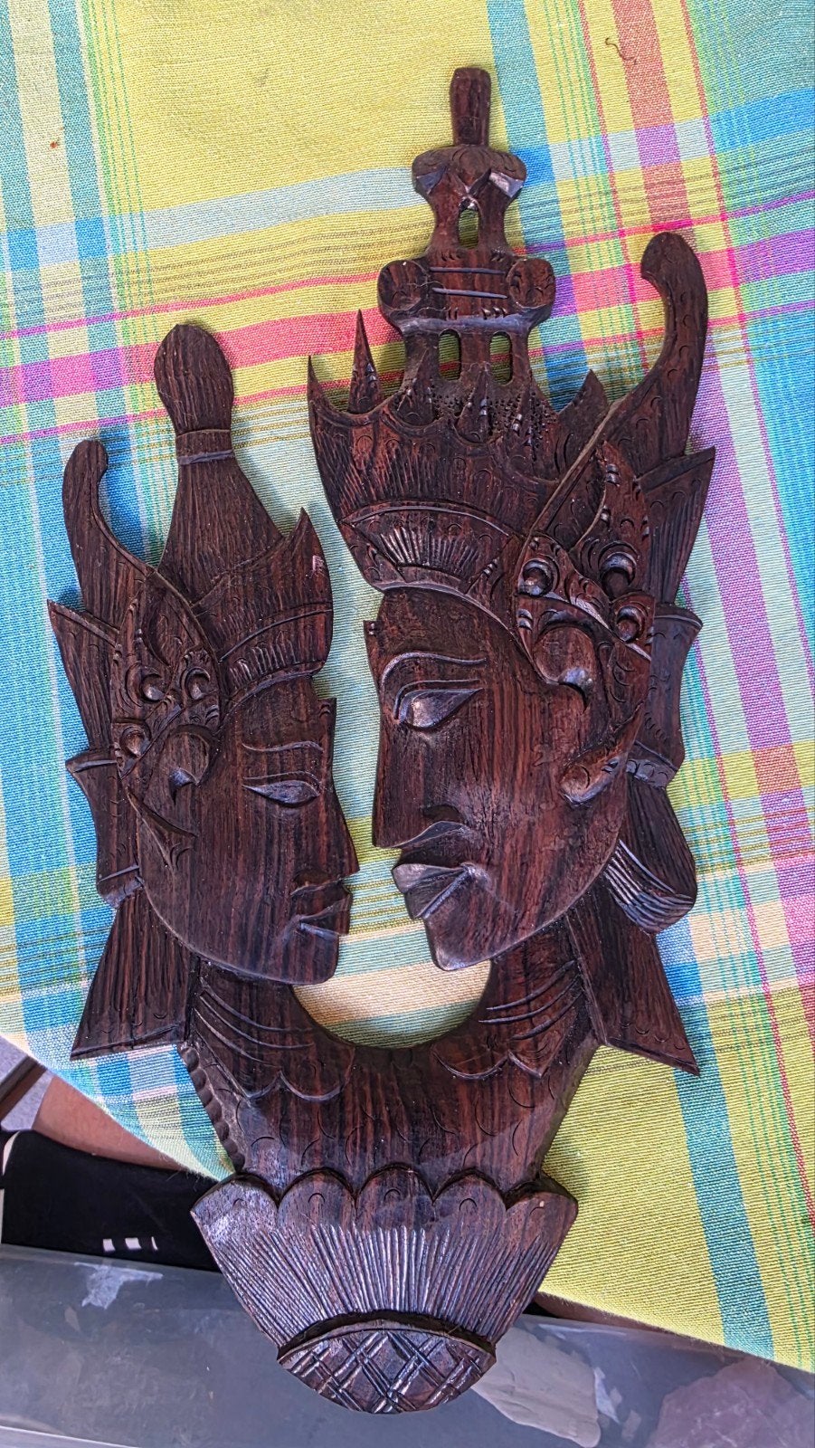 Houten Wanddecoratie: Twee Gezichten in Harmonie, Overige onderwerpen, Ophalen of Verzenden, Handgemaakt, Wanddecoratie