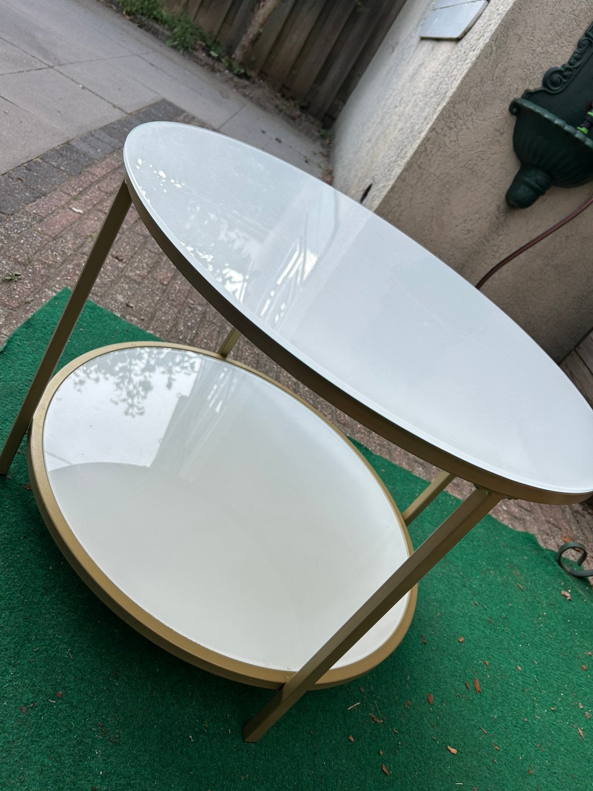 Bijzettafel Salontafel rond glas, metaal 45,5xØ84 cm goud, Ophalen, Gebruikt, 50 tot 100 cm, Rond