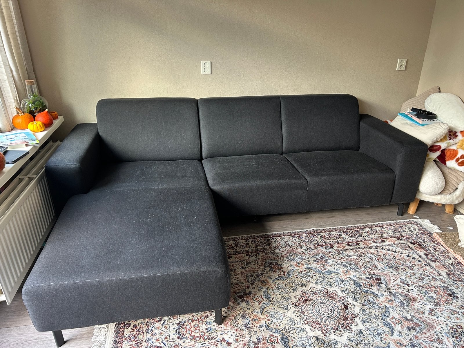 Hoekbank zwart B263 x 1165 x D88 x H85, Ophalen, Gebruikt, Stof