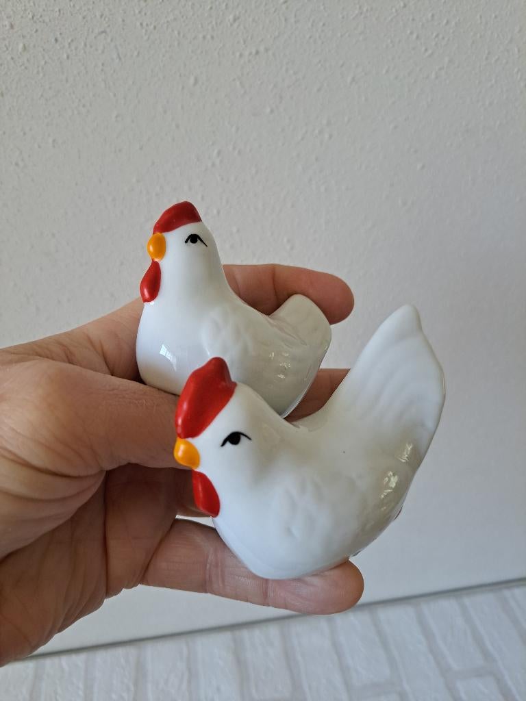 Kip en Haan peper en zoutstel, porselein 9x4.5x6.5cm, Overige typen, Ophalen of Verzenden, Zo goed als nieuw, Wit