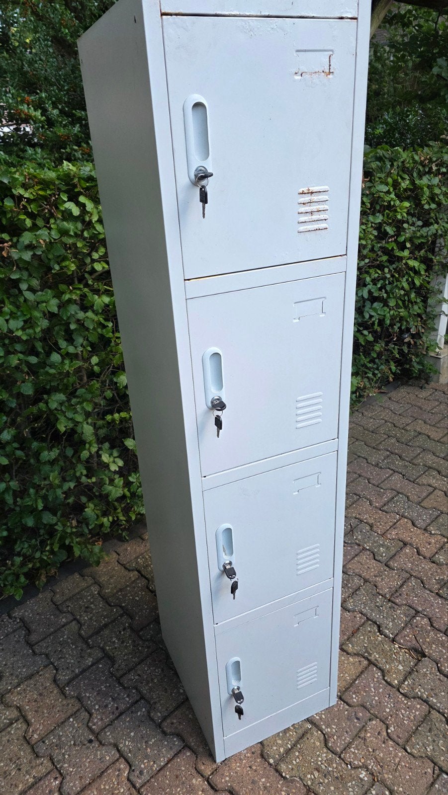 Metalen locker met 4 vakken - Gebruikt, Ophalen of Verzenden, Gebruikt, Industrieel, Vintage