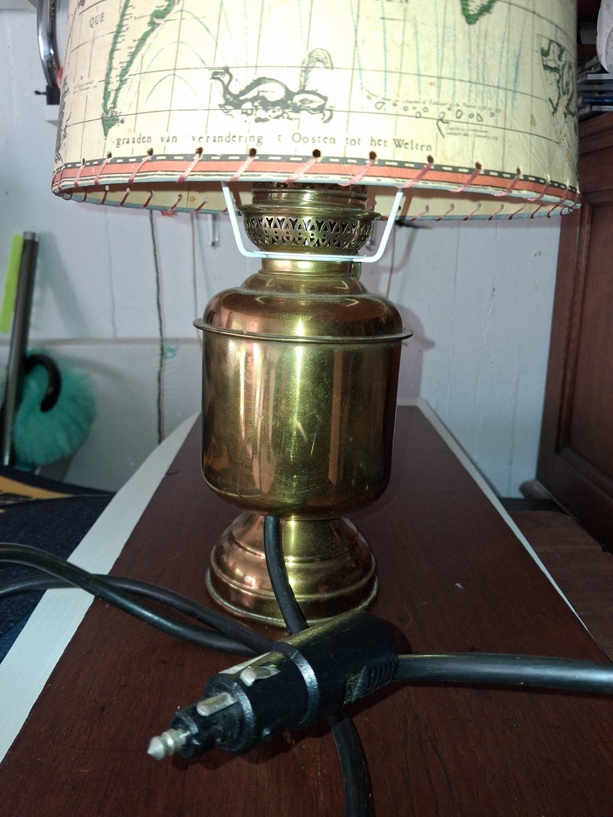 Vintage scheepslamp met wereldkaart kap, Watersport en Boten, Ophalen of Verzenden, Zo goed als nieuw, Binnenverlichting