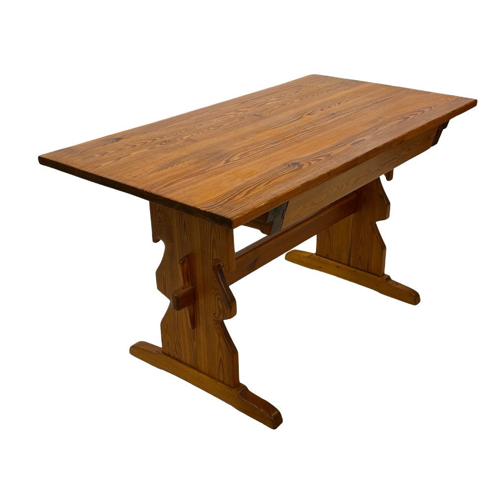 Vintage Pinewood Eettafel Bureau met lade jaren 60 design, Gebruikt, Vintage, 50 tot 100 cm, Rechthoekig