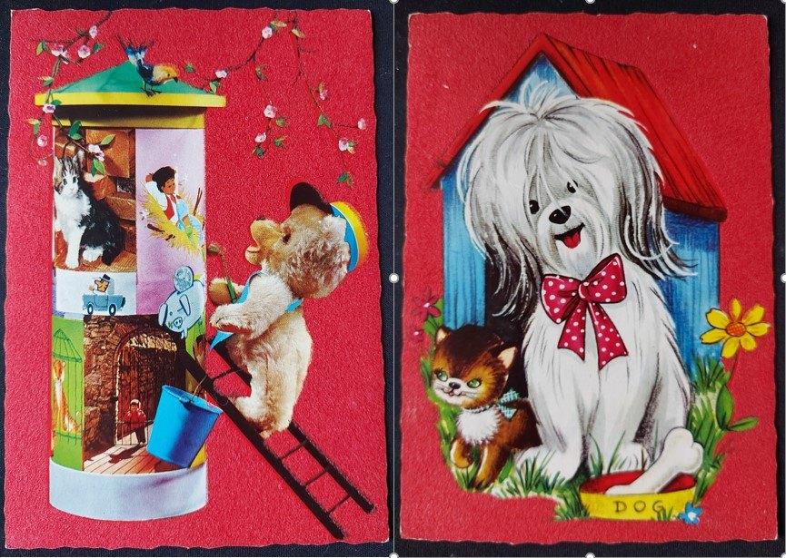 2 fluweelkaarten, Verzamelen, Ansichtkaarten | Themakaarten, Ophalen of Verzenden, Gelopen, Overige thema's